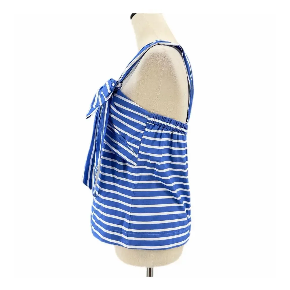 J. Crew Blue Stripe One Shoulder Oversized Bow Asymmetrical Coastal Blouse Top